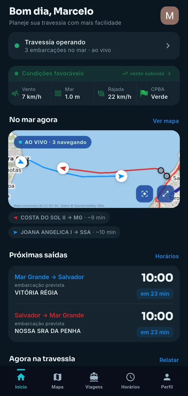 Tela inicial no tema escuro